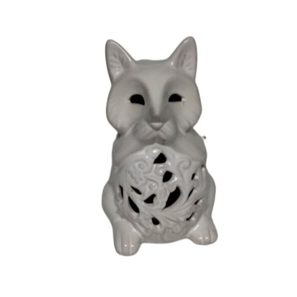 Ceramic Cat Candle Holder, Decorative Cutout Accent, Home Decor, Gray - Picture 6 of 11